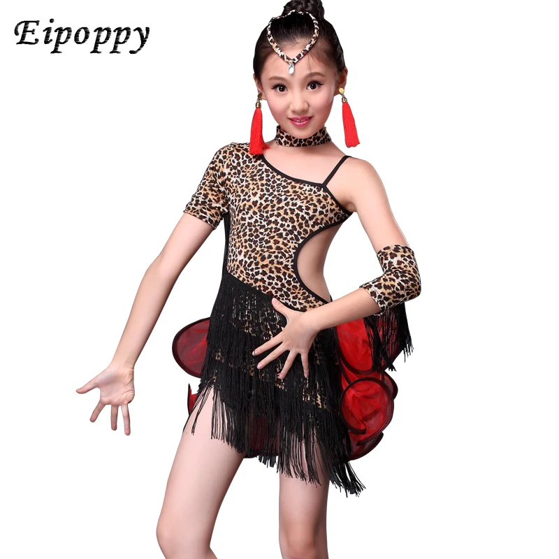زي تنورة الرقص اللاتينية للأطفال ، ملابس الرقص اللاتينية للبنات ، فستان شرابات ، ملابس المنافسة
