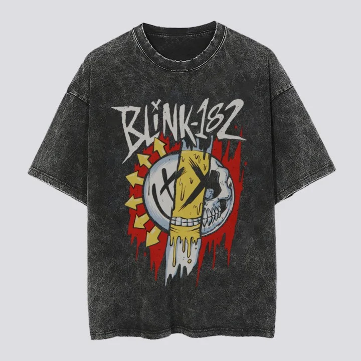 

American Retro Men's Band Washed Blink 182 Rock Summer New Men's and Women's Streetwear