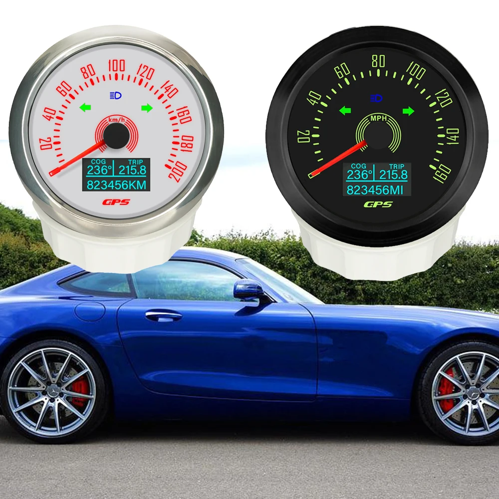 RHAXEL 85mm GPS Speedometer 0-200km/h 0-160MPH with Left Right Turn Light High Beam 7 Colors Backlight for Car Boat Truck