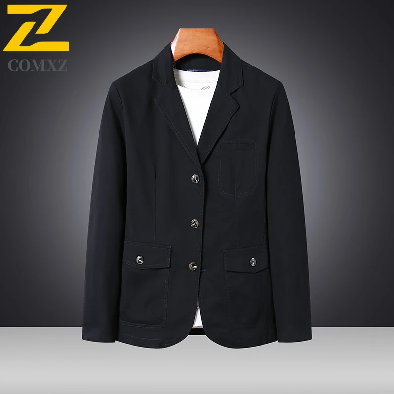 2025 New Autumn Jacket Men's High-end Luxury Pure Cotton Comfortable V-Neck Small Suit Coat Casual Retro Solid Color Trench Coat