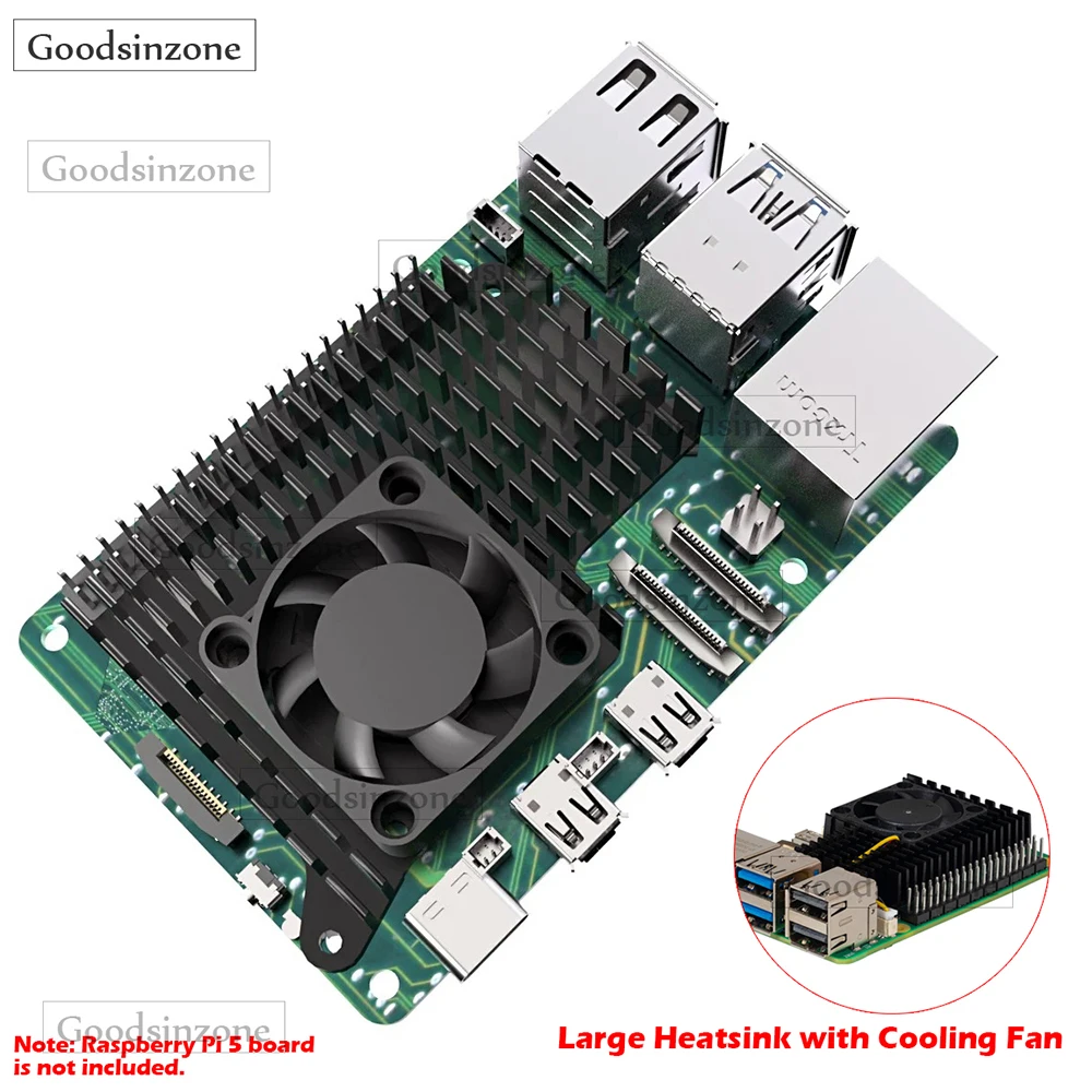 Large Heatsink with Cooling Fan for Raspberry Pi 5 Pi5 (not included) – Aluminum Thermal Solution for Efficient Heat Dissipation