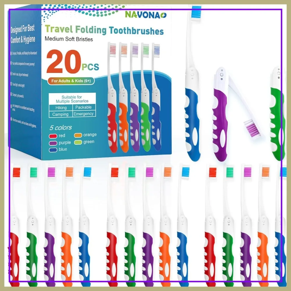 

20 PCS Travel Toothbrush Set, Folding Mini Toothbrushes, Individually Wrapped, Medium Bristles for Camping, Hiking