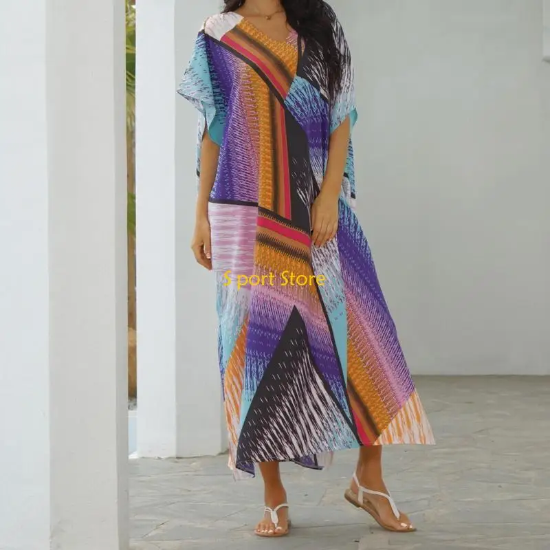 

U2JB женское кафтан с этническим принтом пляжное платье плюс размер купальник прикрыть купальник