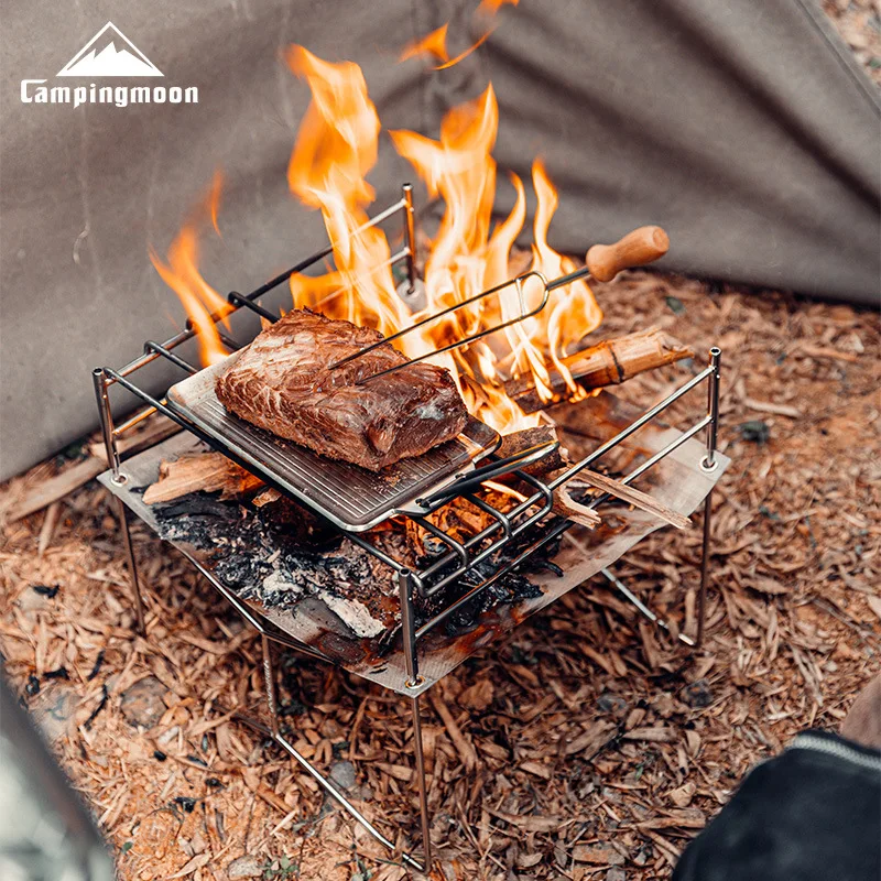 

Портативная походная печь CAMPINGMOON SOLO из нержавеющей стали, легкая складная печь для кемпинга с решеткой