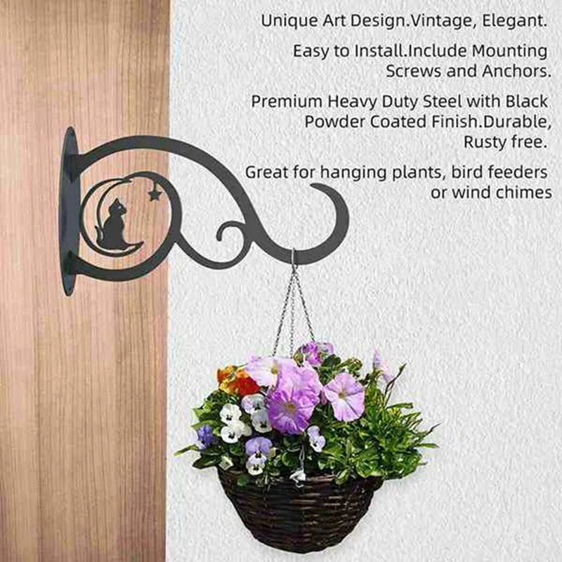 2 Piece Practical Wall Mounted Flower Pot Basket Black For Outdoor Indoor Hanging Plants Supplies