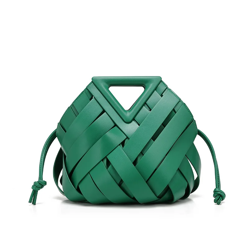 

New Design Luxury Woven PU Leather Handbag Fashion French Tote Bag Portable Retro Trend Shoulder Bag Hollow Out Bucket Bag