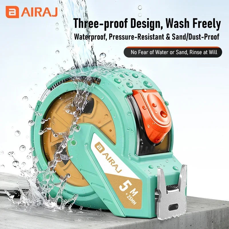 AIRAJ 3-10m Metric & Imperial Self-Locking Tape Measure, Double-Sided Blade with Horn Buckle, Thickened ABS Housing, Sturdy