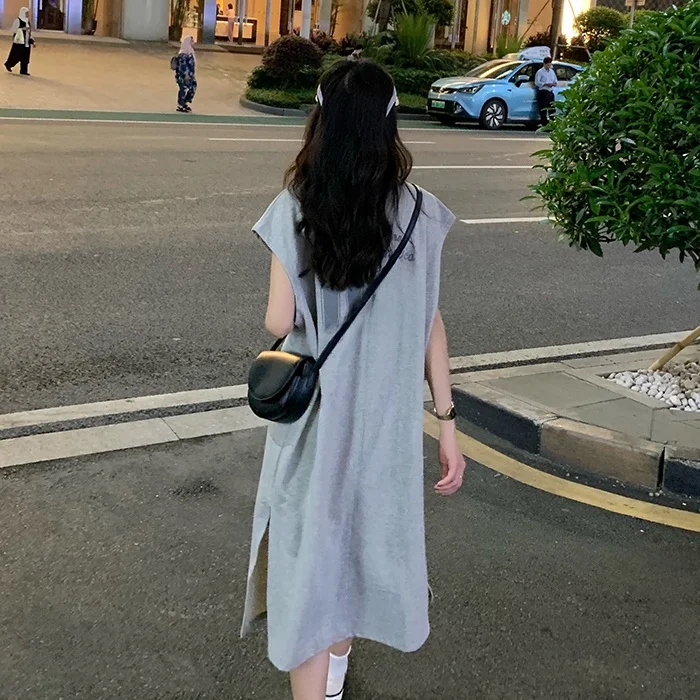 Hong Kong Style Ins Super Popular Sleeveless Long Knee-Length Women's Sleep Dress Summer Loose Harajuku BF Student Home Clothes