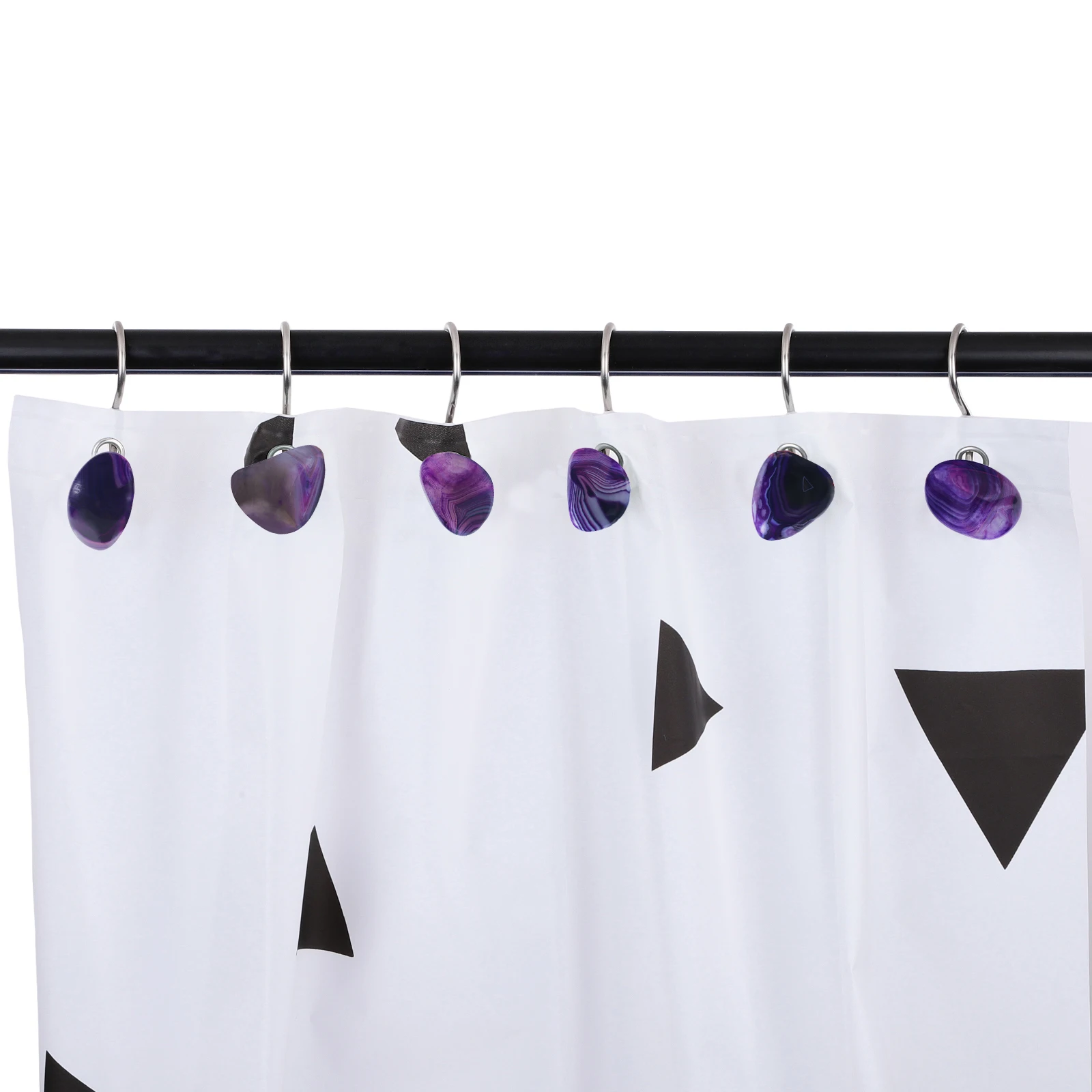 Irregular Agate Stone Shower Curtain Hooks Colorful Agate Stone With Stainless Steel Hook Curtain Rings For Bathroom Home Decor