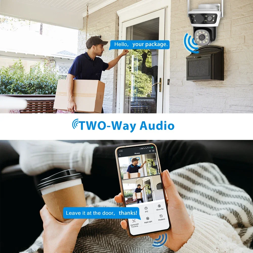 WiFi Surveillance Camera 6K 12MP Outdoor PTZ Three Lens Three Screen CCTV Auto Tracking Camera Security Cameras