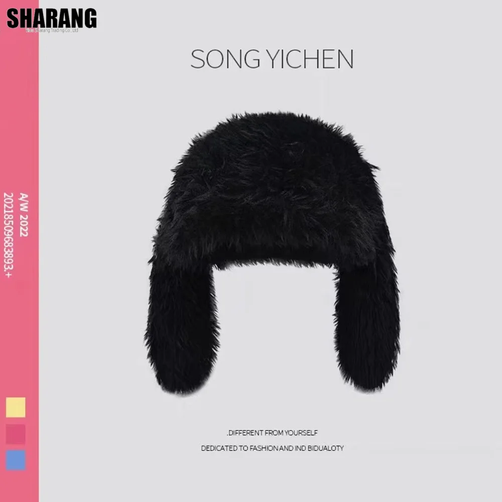 كوريا تصميم جميل آذان أرنب كبيرة أفخم قبعة صغيرة قبعة المرأة الخريف والشتاء الدافئة واقية الأذن الجدة محبوك الباردة قبعة الباروكات