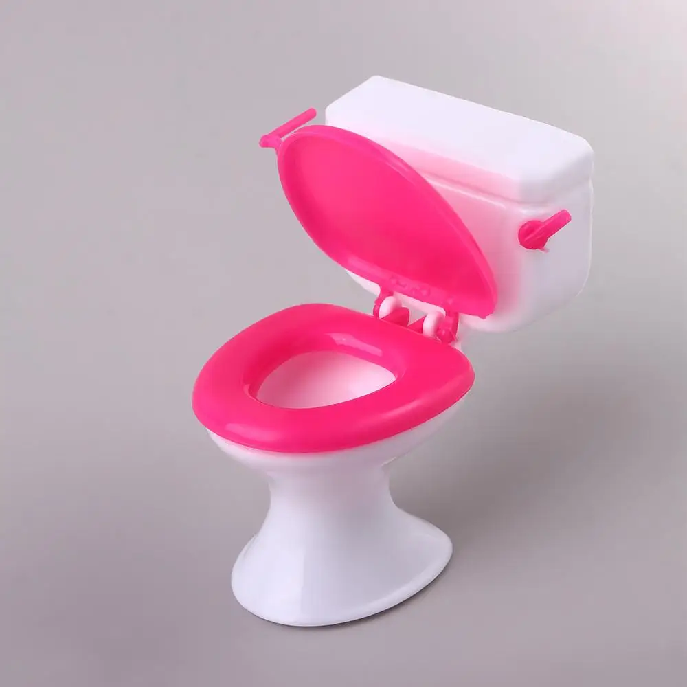 Accesorios de baño para bebé, muebles de inodoro rosa, muebles de casa de muñecas, inodoro blanco, modelado Vintage