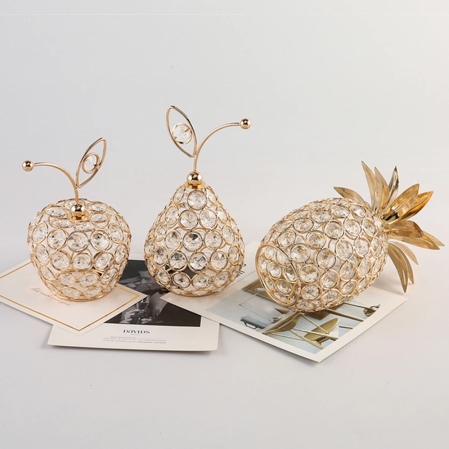 1pc Gold Crystal Pineapple Ornament Artificial Fruit Figurine Tabletop Centerpiece For Home Decor