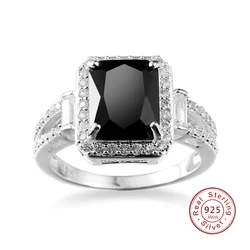 Real 925 Sterling Silver Ring For Women Black Zircon Stone Ring For Women Romantic Gift Engagement Jewelry Anillos Mujer