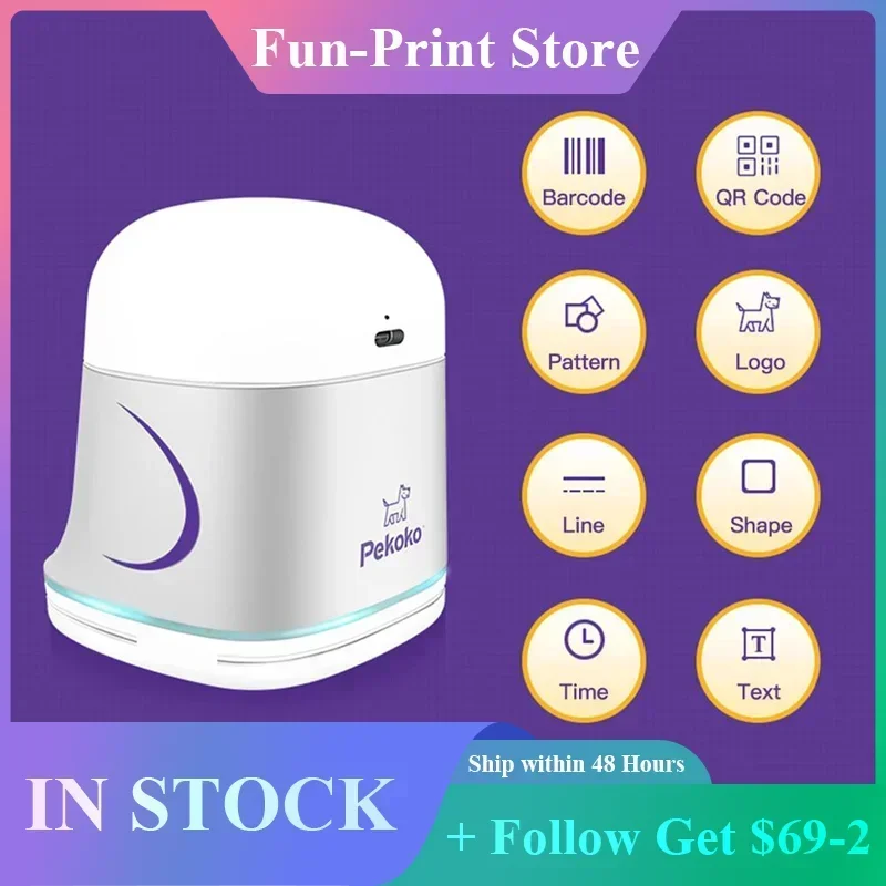 Pekoko Portable Color Inkjet Printer Handheld Printer Print on Paper Wood Clothes APP for Customized Text Barcodes Tattoos Logo