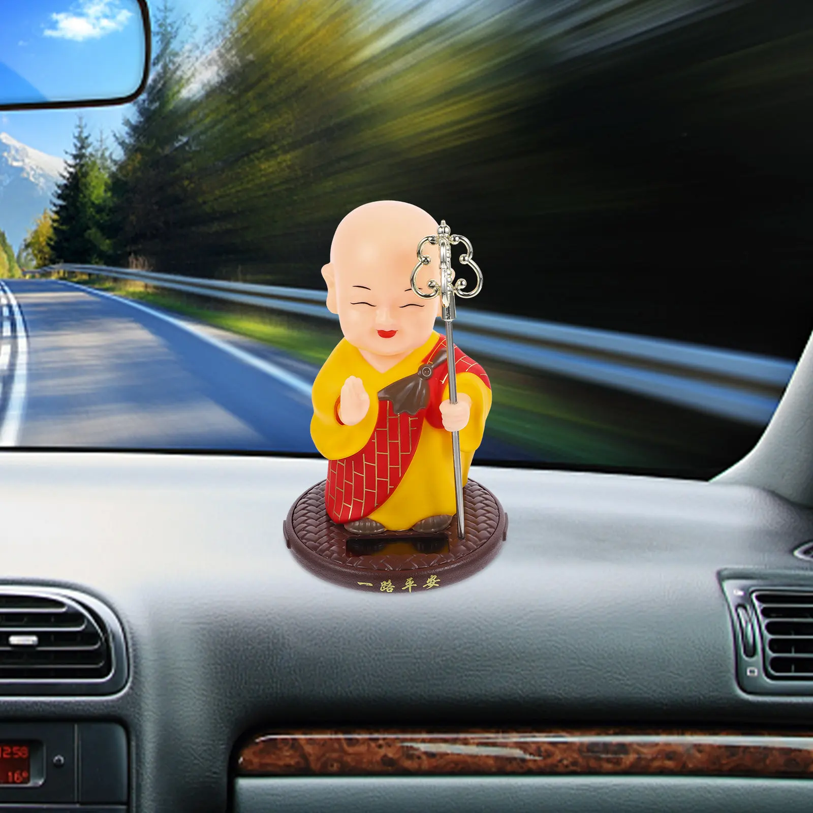 Solar Powered Shaking Head Monk Ornament ABS Car Dashboard Decor Zen Lucky Car Interior Decoration Gift Monk Statue