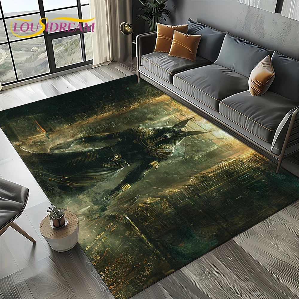 2025 Ancient Egypt Death Anubis Pharaoh Horus Mythology Carpet Rug for Living Room Bedroom Home Sofa,Area Rug Non-slip Floor Mat