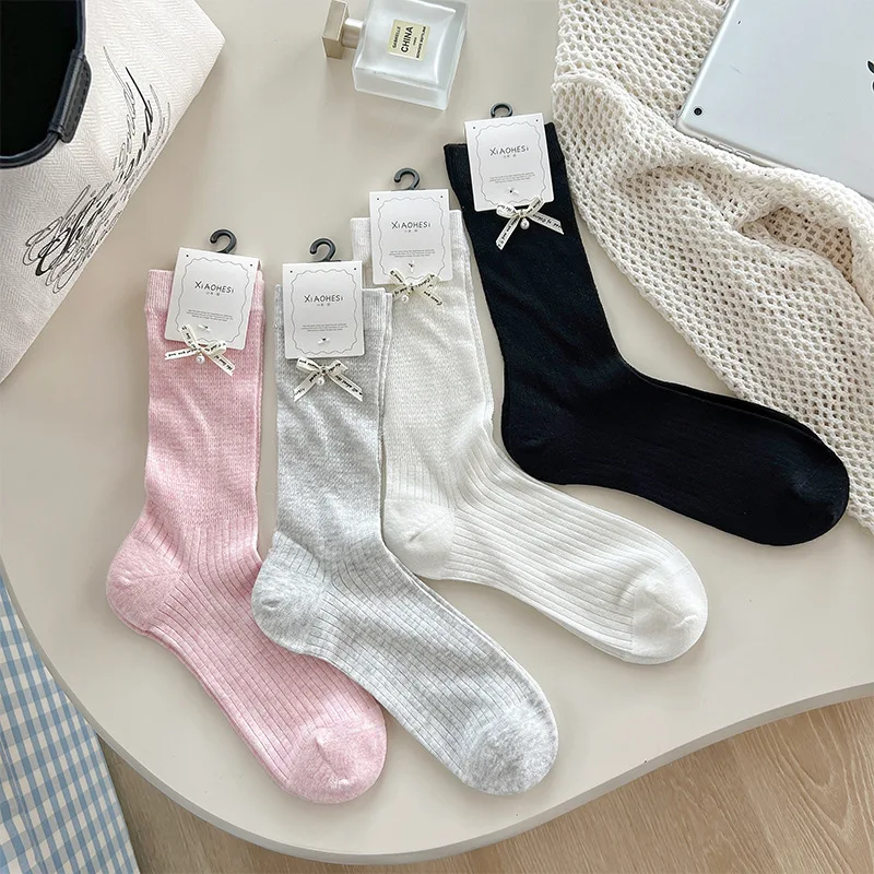 الربيع والصيف جديد رقيقة الكورية أزياء إلكتروني القوس الجوارب القطنية بتمشيط القطن فتاة أزياء العلامة التجارية عارضة الجوارب الرياضية #5