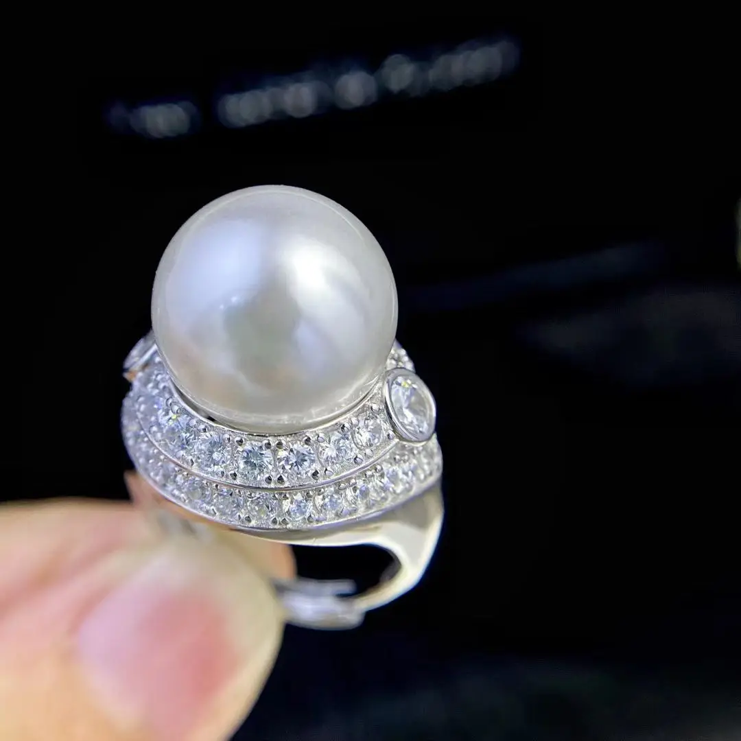 

S925 Sterling Silver Adjustable Ring Mount Settings Findings Mountings Accessory Parts Fittings for 13-14mm Pearls 5pcs/lot