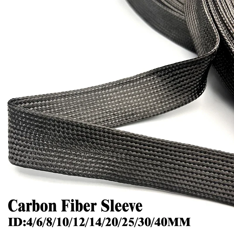

carbon fiber sleeve 4-40mm High Tightly Black Braided Flexible Carbon Fiber Sleeving Shield Wire Cable Tube Sheath Sleeve