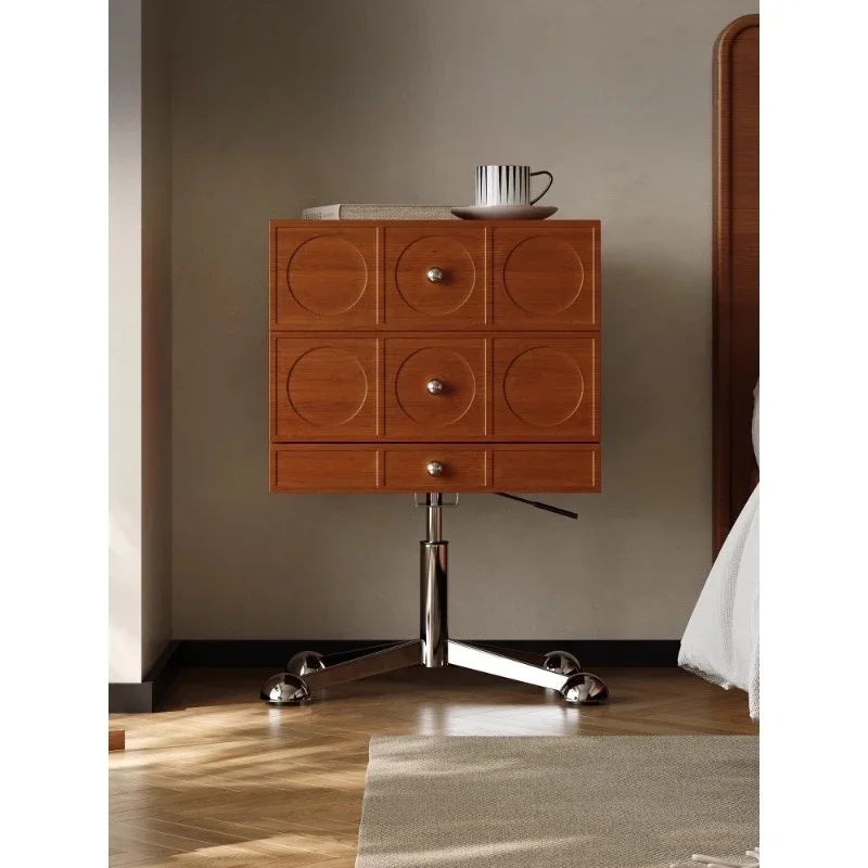 Medieval solid wood lifting bedside table storage storage cabinet bedroom designer living room sofa rotating side cabinet