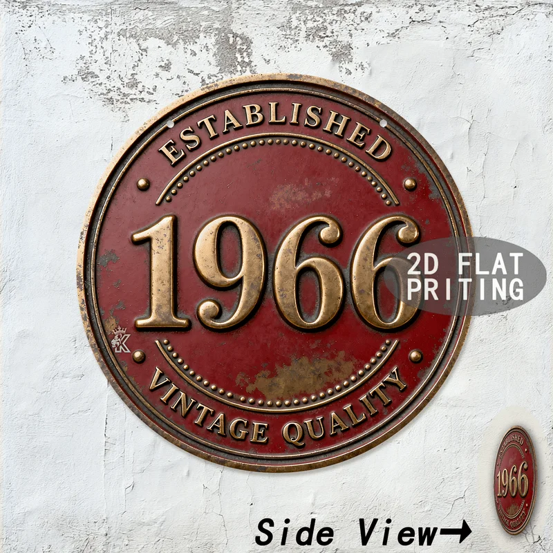 2D Flat, [2D Flat] 1pc Vintage 1966 Number Metal Sign - Retro '66' Numerals Aluminum Plaque, 7.9