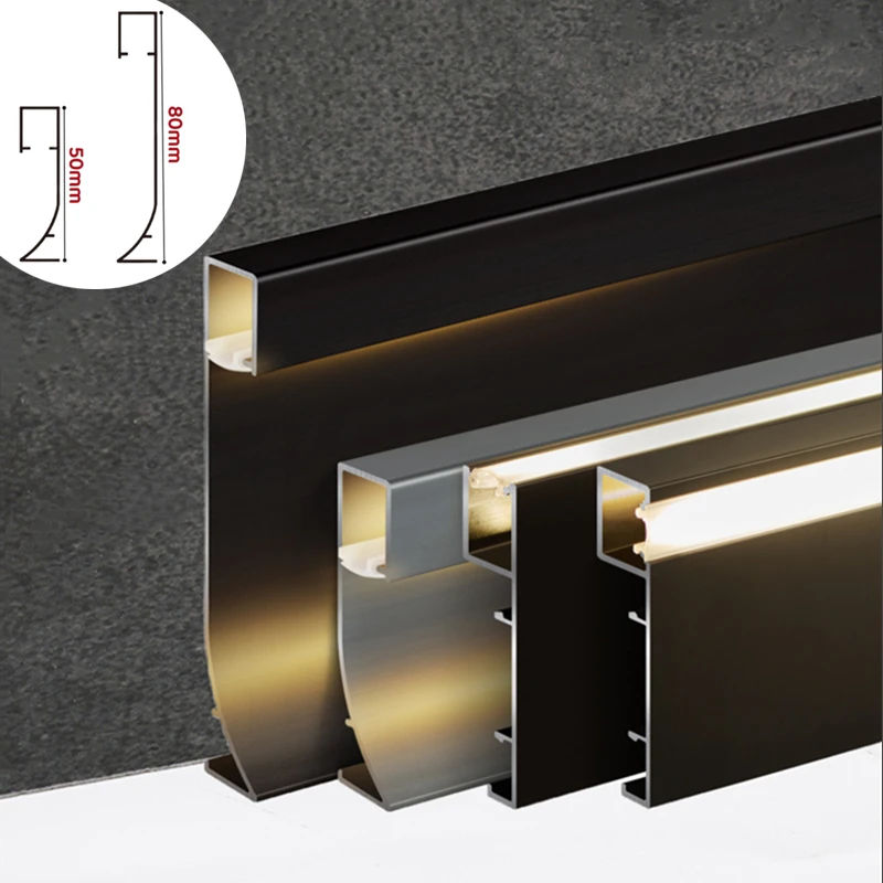 

H50/80mm Recessed Wall Trim LED Skirting Line Aluminum Profile Baseboard Channel Corner Waist Bedroom Home Decor Bar Strip Light