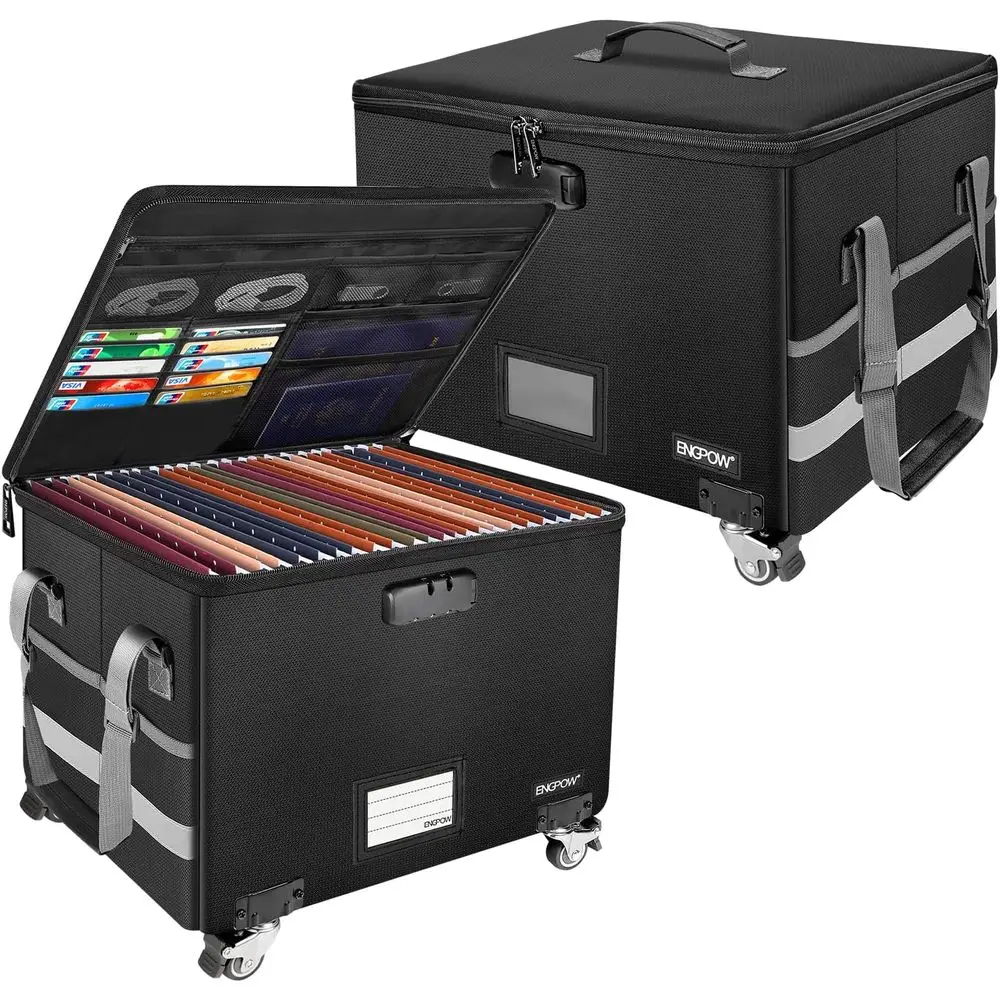 

Коробка для документов ireproo на колесах, складная коробка для документов с замком, передвижной органайзер для хранения документов, шкаф для документов с карманами, портативный.