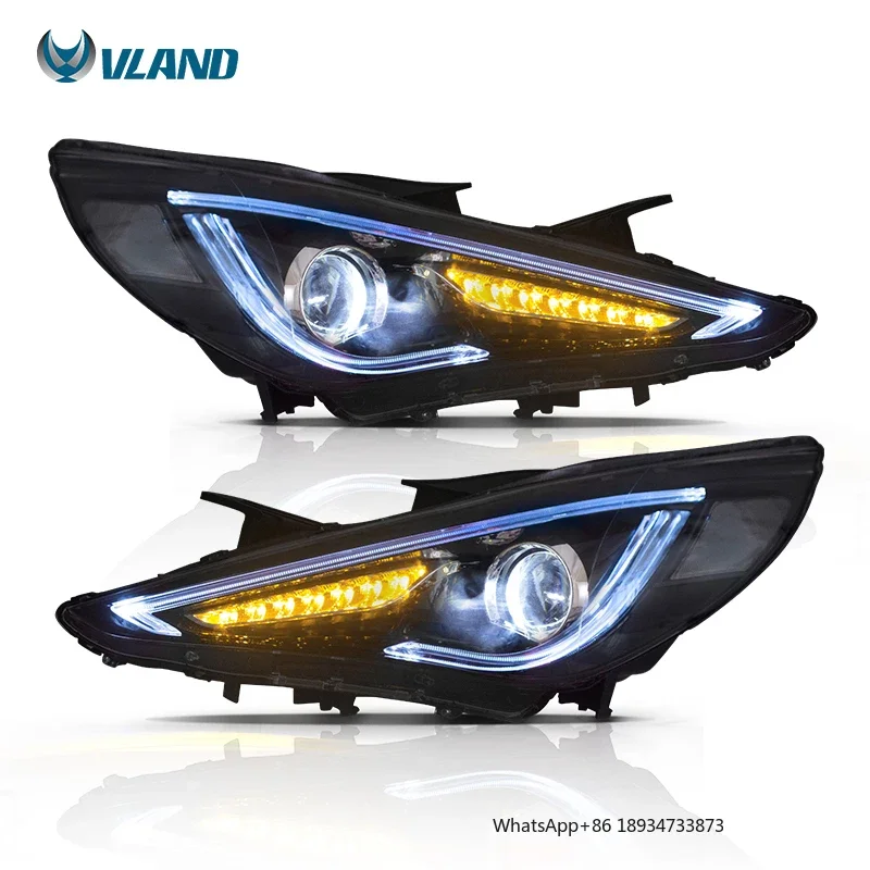 VLAND LED Headlights Dual Beam with Demon Eye Headllamp 6th Gen I45 Car Head Light 2011-2014 Front Lamp for Sonata Hyundai 12V