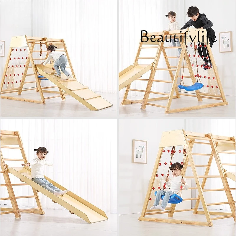 

Solid wood climbing frame indoor household small family paradise rock climbing slide swing combination naughty castle