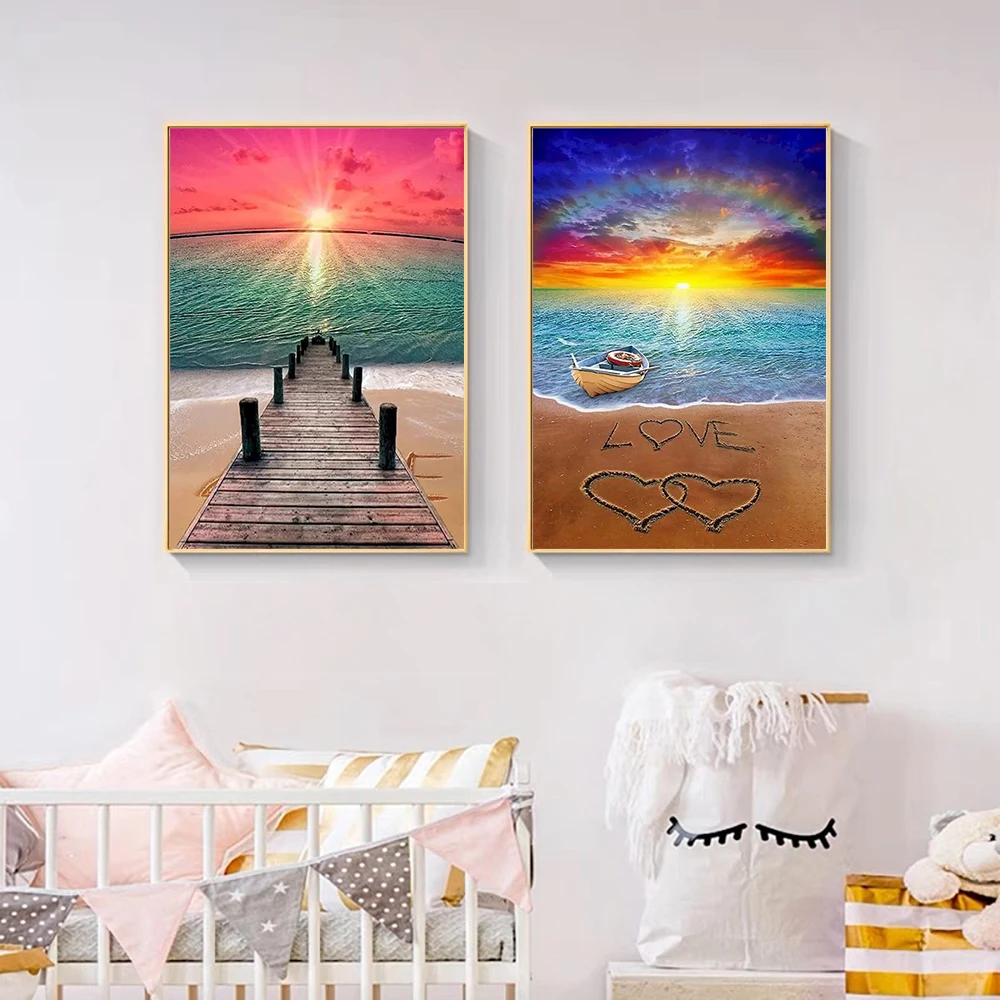5d Diy Diamond Embroidery Full Square/Round Diamond Painting Kits Beach Landscape Mosaic Rhinestone Puzzle Decoration