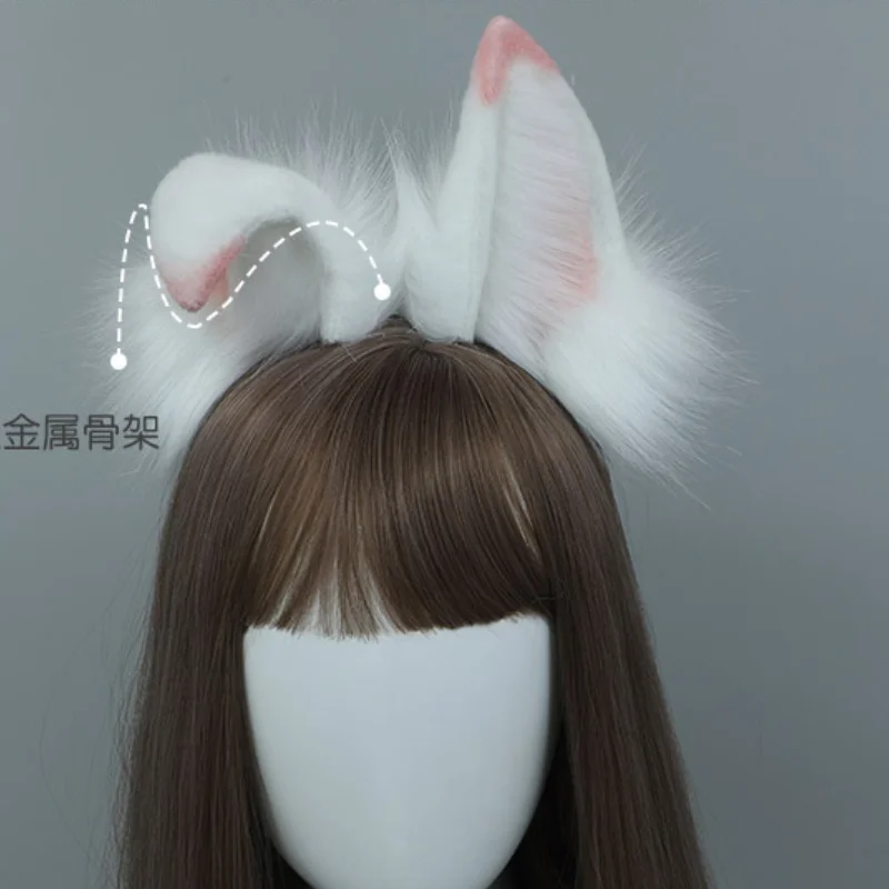 Furry White Fox Ears Headwear Kawaii Animal Headdress Anime Cosplay Hair Hoop Lolita Costume Stage Performance Halloween Props