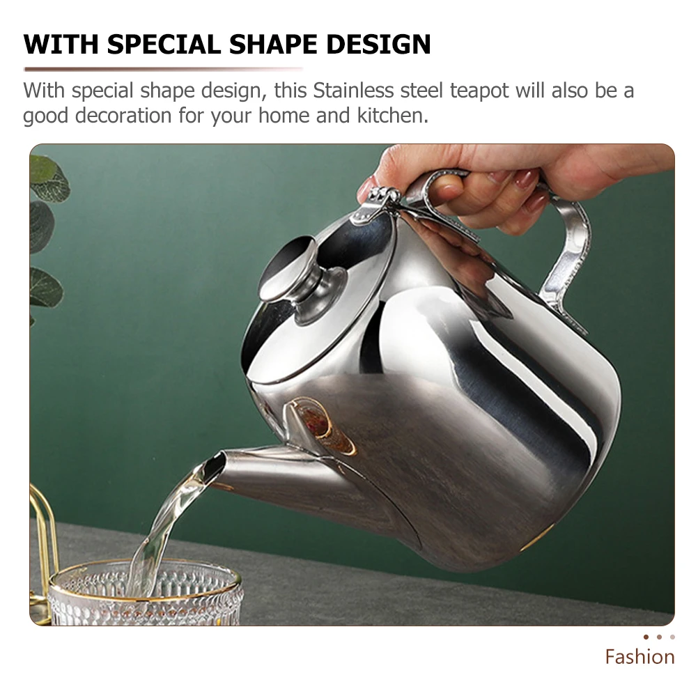 

Stainless Steel Teapot Kettle with Infuser Strainer Silver Loose Leaf Office Home Kitchen Decor Practical Durability
