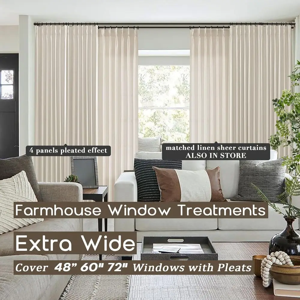 Cortinas plissadas de linho isoladas, bege claro, 40x84 para aquecimento de inverno em salas de estar e quartos