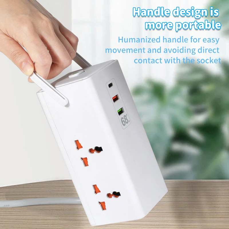 

2500 Вт Mulit Plug Power Strip Tower с 4 розетками переменного тока Быстрое зарядное устройство USB C для телефонов, планшетов, розетка для платы питания, удлинительный кабель длиной 2 м