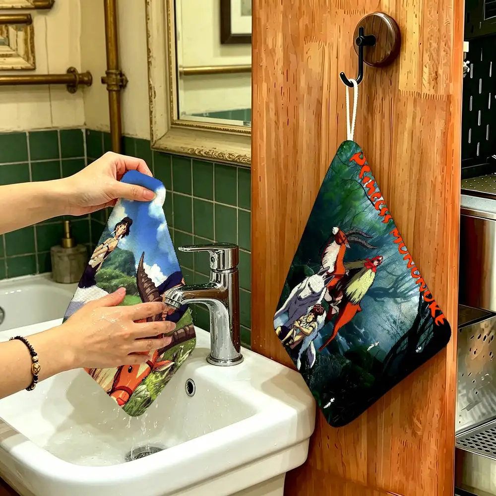 Anime P-Princess M-Mononoke Polyester Cotton Hand Wiping Towel, Hanging Design, Durable for Household Restaurant Toilet Use