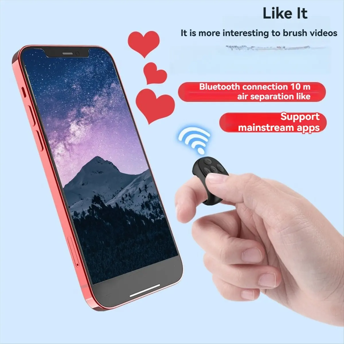 A46U Wireless Bluetooth Air Mouse Mobile Selfie Lazy Instant Remote Control Ring Music Video Controller for Laptop Phone B