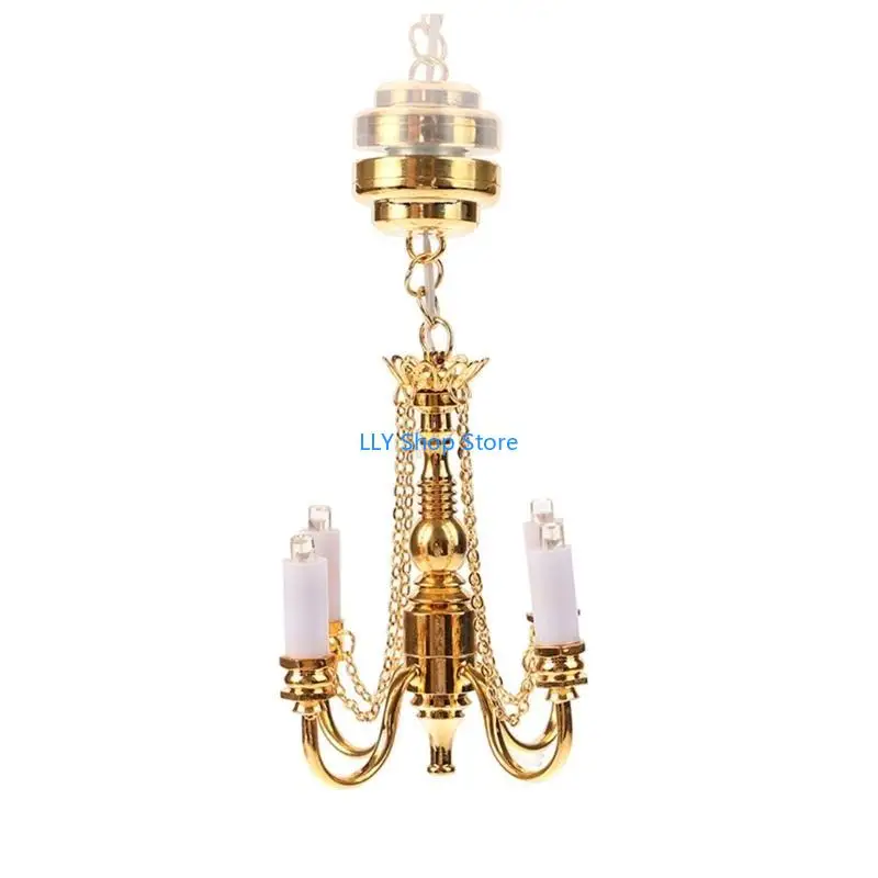 

T8UD 1:12 Dollhouses Living Room Ceiling Chandelier Kid LED Ceiling Lamp Toy Furniture Ceiling Light Dollhouses Accessories