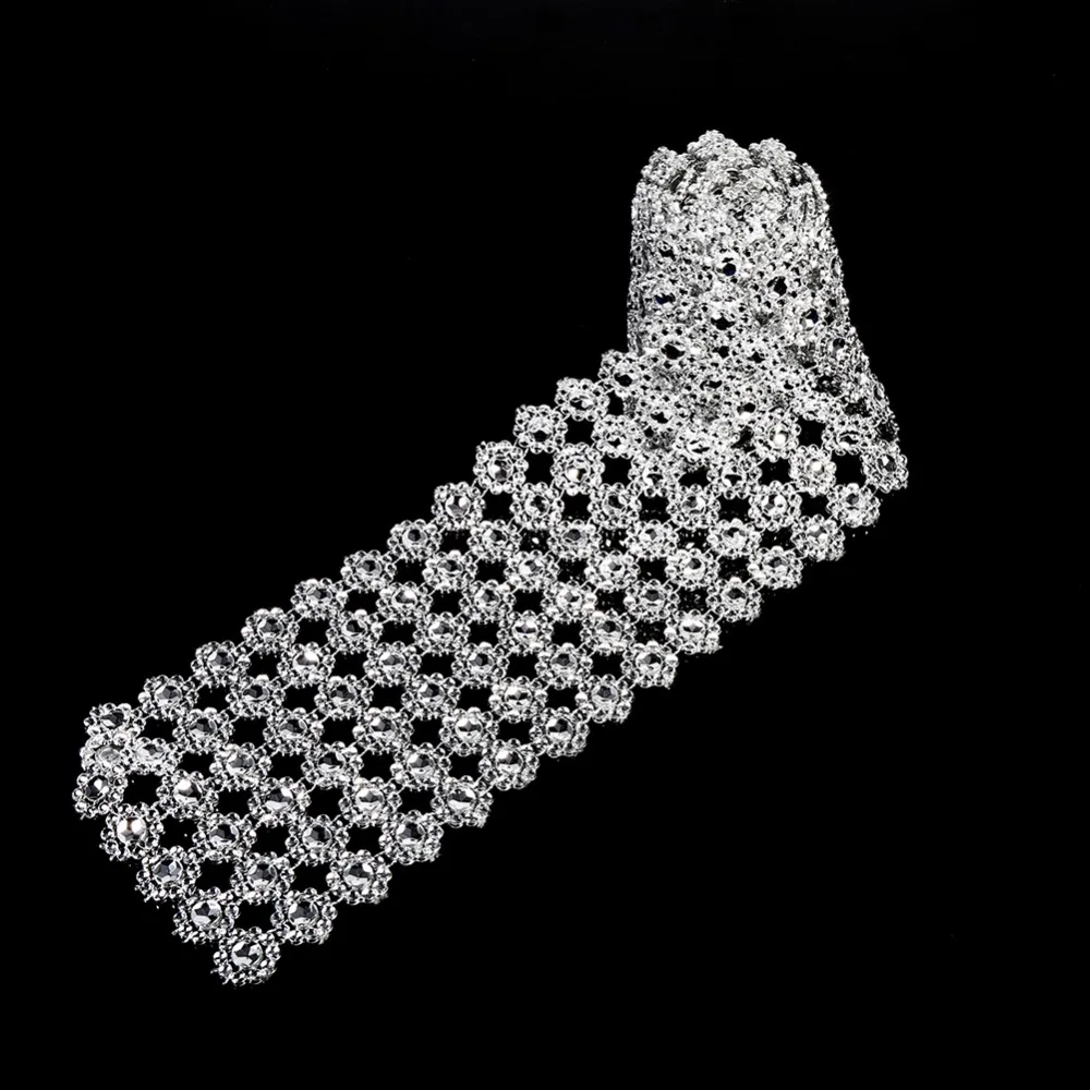 Silver Color Diamond Mesh Ribbon 10 Yards Length Sparkling Finish Rhinestone Ribbon Faux Crystal Flower Shape Mesh