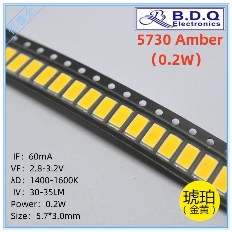 

100pcs SMD LED 5730 Amber 0.2W 1400-1600K LED Lamp Beads Size 5630 Light-emitting Diode High Bright Quality