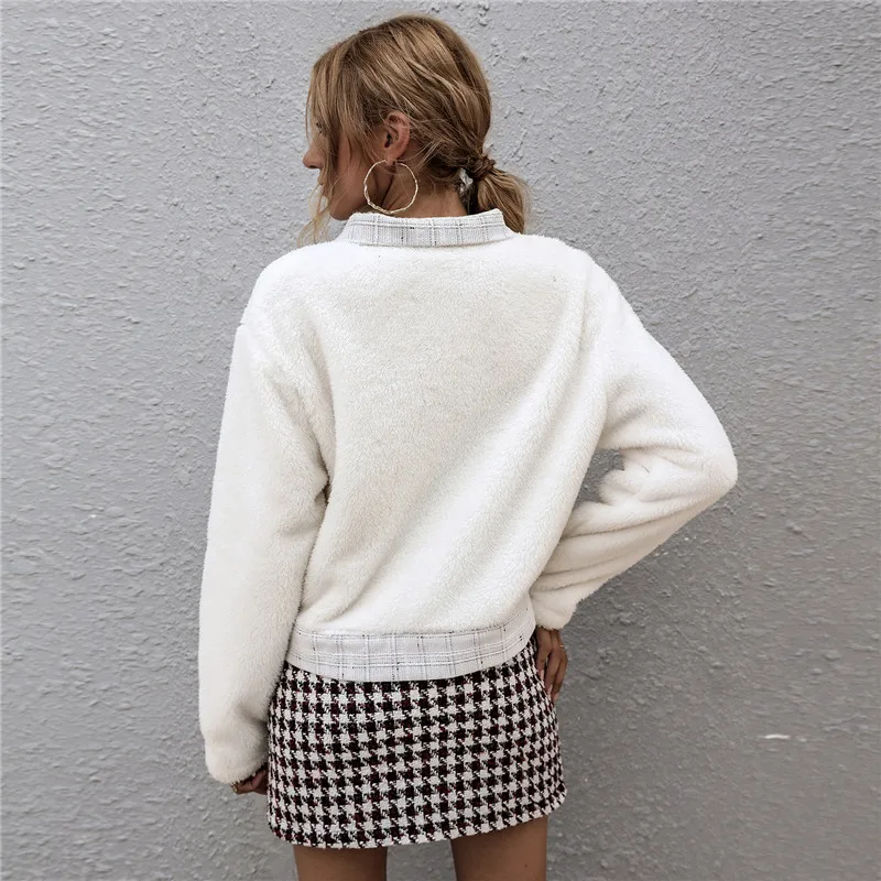 Einreiher Kurz Mantel Damen Mode Revers Kragen Shirt Wolle Mantel Winter Freizeit Langarm Tasche Strickjacke Mantel Mantel