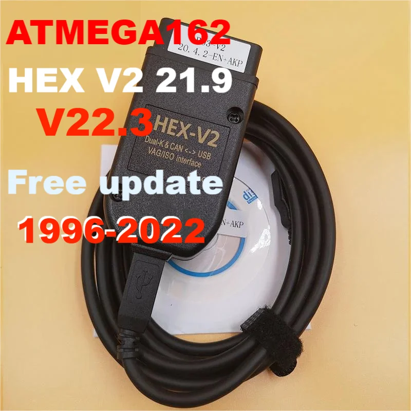 [2022 HOTSALE] VAG COM 22.3 Obd2 Scanner  HEX V2 VAG COM 21.9 FOR VW AUDI Skoda Seat ATMEGA162 Multi-language VAGCOM HEX V2