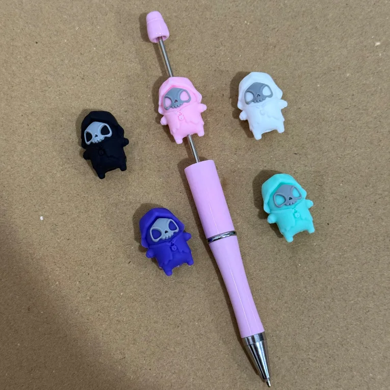 10pcs 3D Cartoon Grim Reaper Silicone Focal Beads BPA Free Baby Beads DIY Pacifier Chain Pen Making Keychain Jewelry Accessories