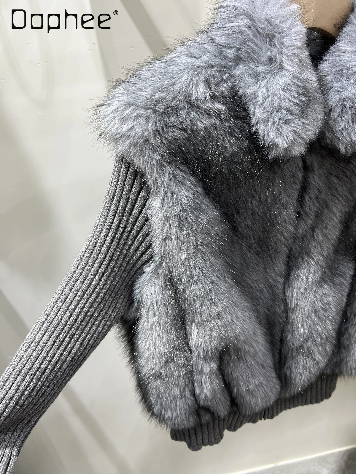 الشتاء الكورية الوقوف طوق وهمية قطعتين تقسم الفراء سترة معطف المرأة ضئيلة أنيقة العصرية الراقية قصيرة صديقة للبيئة معطف الفرو #5