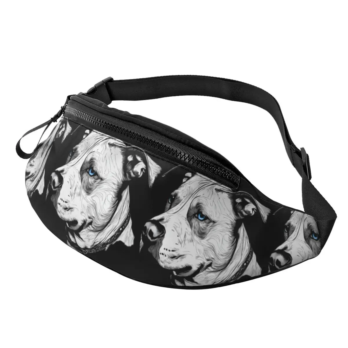 

Minimalist Line Pitbull With Blue Eyes Waist Bag for Women Men Crossbody Fanny Pack Running Phone Money Pouch
