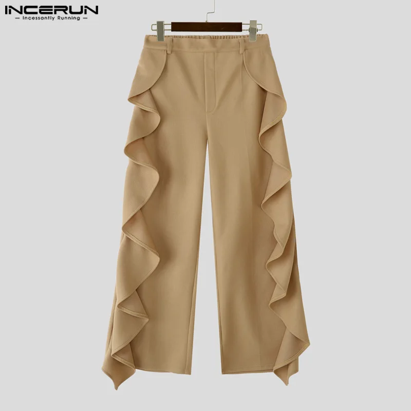 INCERUN Pantaloni Da Uomo di Colore Solido Elastico In Vita Volant Jogging Pantaloni Casual Da Uomo Streetwear 2055 Allentato di Modo Maschile Pantaloni Lunghi