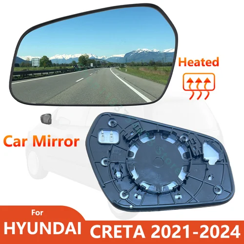 Espejo retrovisor externo izquierdo y derecho para Hyundai CRETA 2021-2024 con lente de espejo lateral calefactable/piezas de repuesto para coche