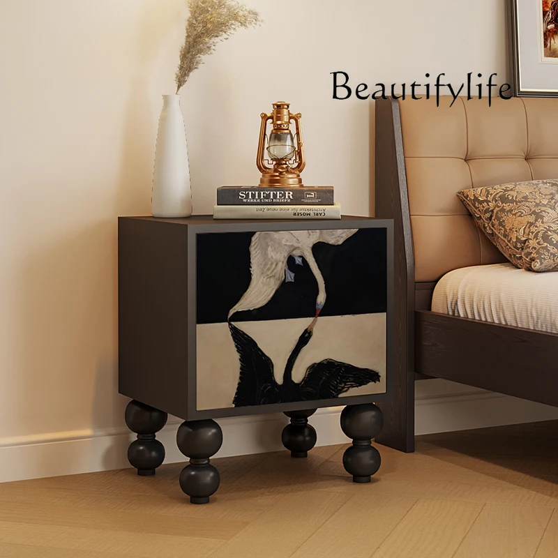 Modern light luxury bedroom solid wood bedside table creative new bedside storage cabinet multi-functional small side storage