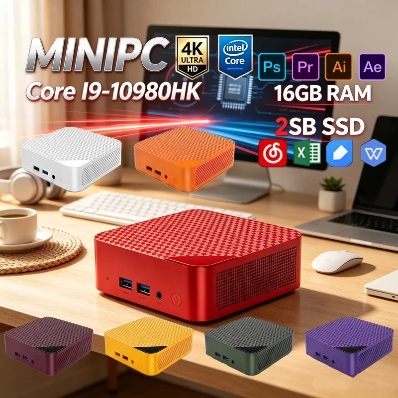 High-Performance Gray Mini PC Intel Core I9-10980HK,16GB RAM 2TB NVMe SSD Win11 WiFi6 BT5.2 4K for Office Gaming & Video Editing