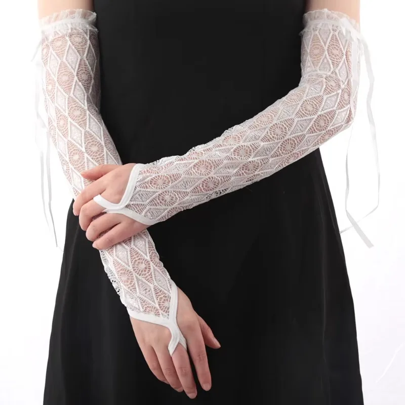 Women Lace Fingerless Hot Sexy Arm Sleeves Lolita Style Gloves Hollow Out Mesh Punk Gloves Clothing Accessories